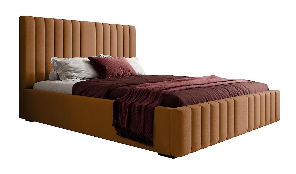Łóżko tapicerowane 160x200 cm Rayas z pojemnikiem rudobrązowe velvet hydrofobowy 