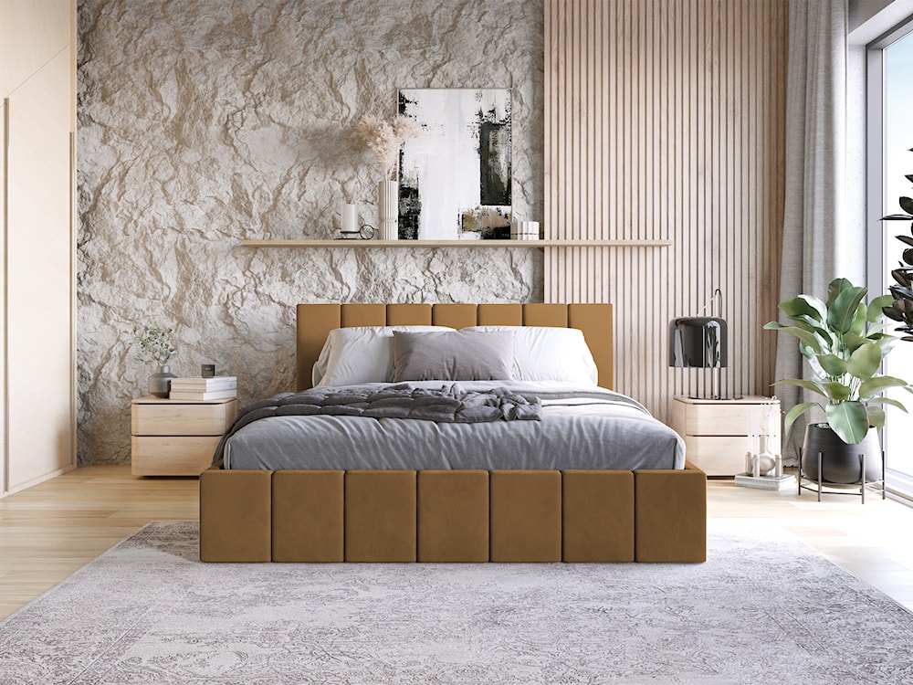 Łóżko tapicerowane 180x200 cm Vanimo miedziane z pojemnikiem stelaż drewniany  - zdjęcie 3