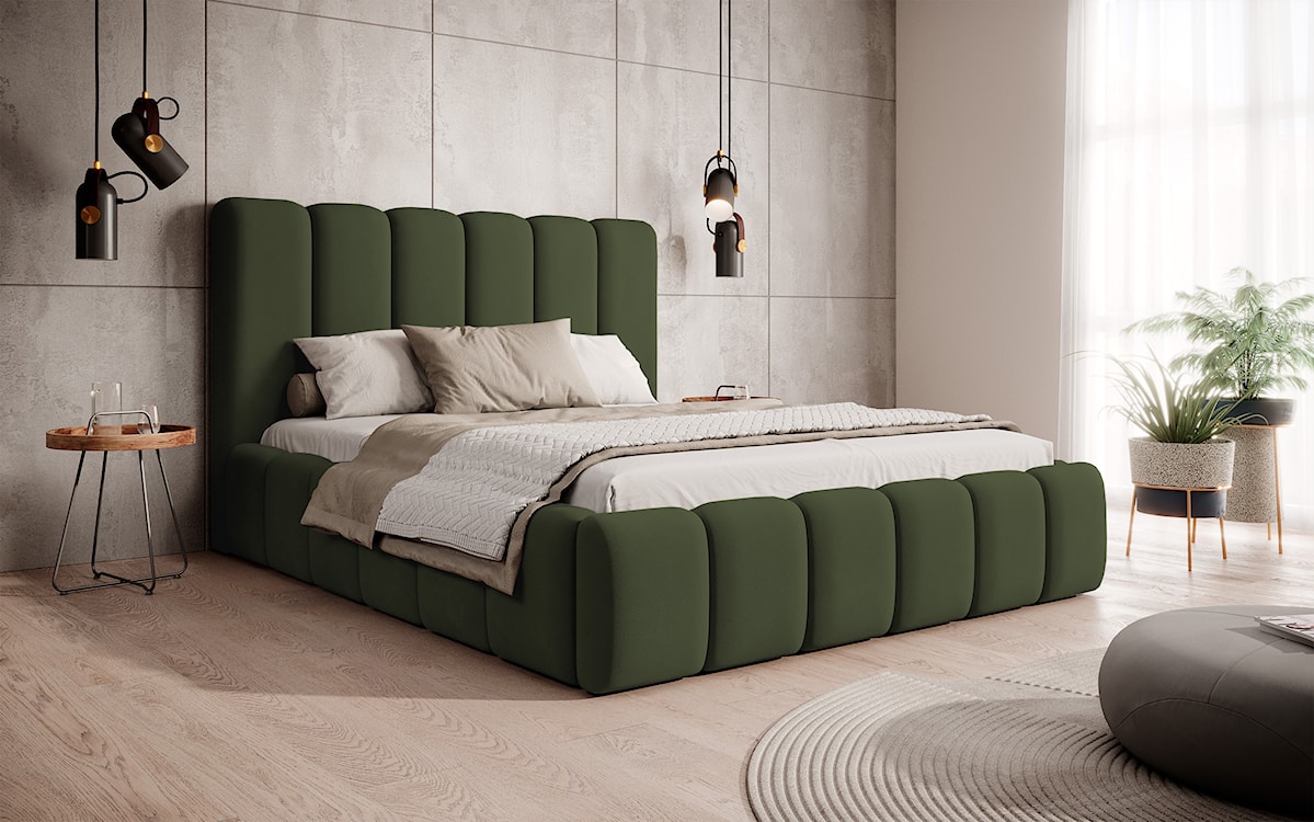 Łóżko tapicerowane 160x200 cm Biscottino zielone z pojemnikiem stelaż metalowy podnośnik gazowy  - zdjęcie 2