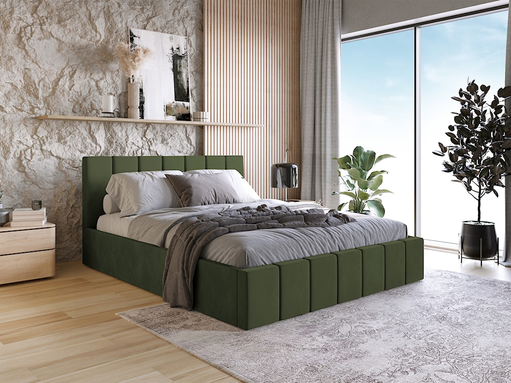 Łóżko tapicerowane 180x200 cm Vanimo zielone z pojemnikiem stelaż drewniany  - zdjęcie 2