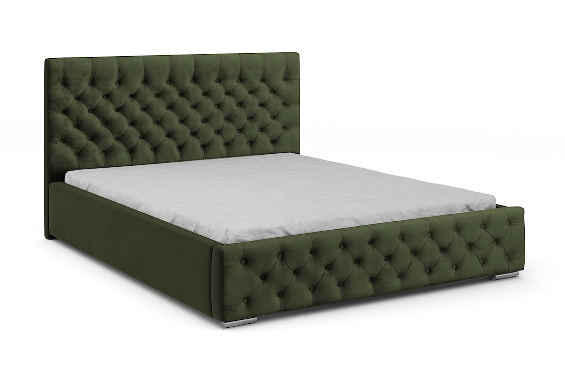 Łóżko tapicerowane 140x200 cm Chestello zielone z pojemnikiem stelaż metalowy podnośnik gazowy
