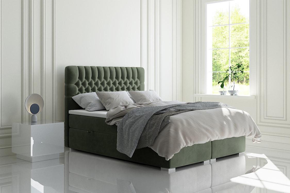 Łóżko kontynentalne 120x200 cm Persival z pojemnikami i topperem ciemnozielone welur hydrofobowy  - zdjęcie 2