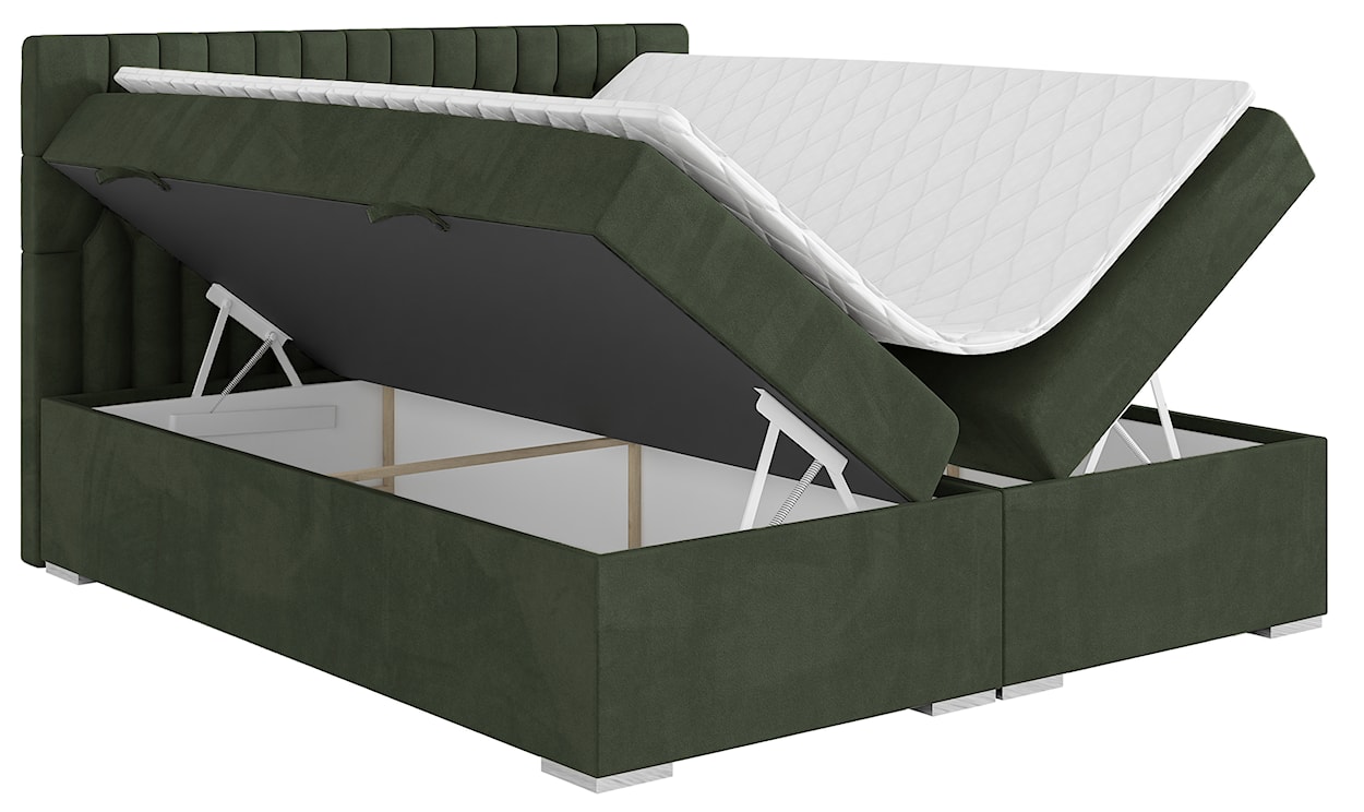 Łóżko kontynentalne 120x200 cm Persival z pojemnikami i topperem ciemnozielone welur hydrofobowy  - zdjęcie 5