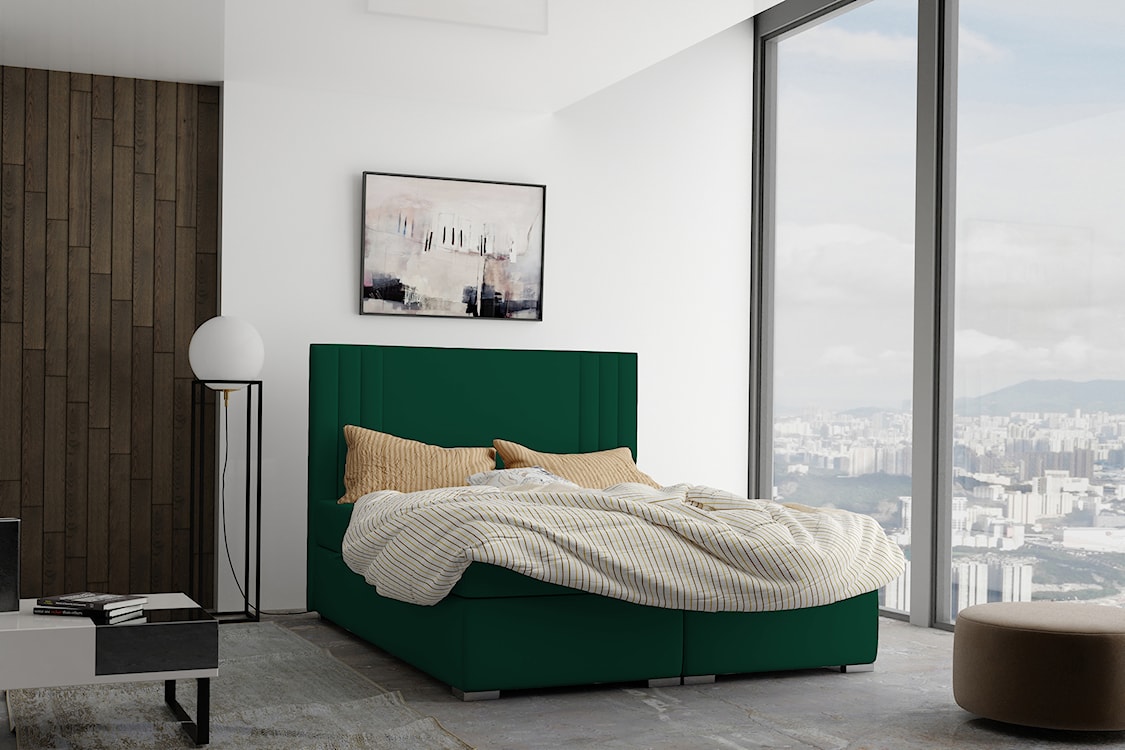 Łóżko kontynentalne 160x200 cm Monder z pojemnikami i topperem zielone welur hydrofobowy  - zdjęcie 4