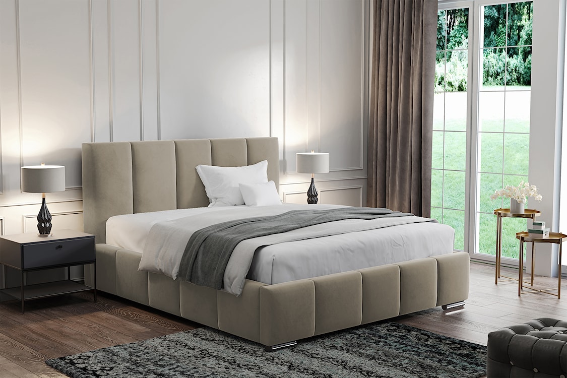 Łóżko tapicerowane 180x200 cm Bodera z pojemnikiem jasnobrązowe w tkaninie hydrofobowej  - zdjęcie 2