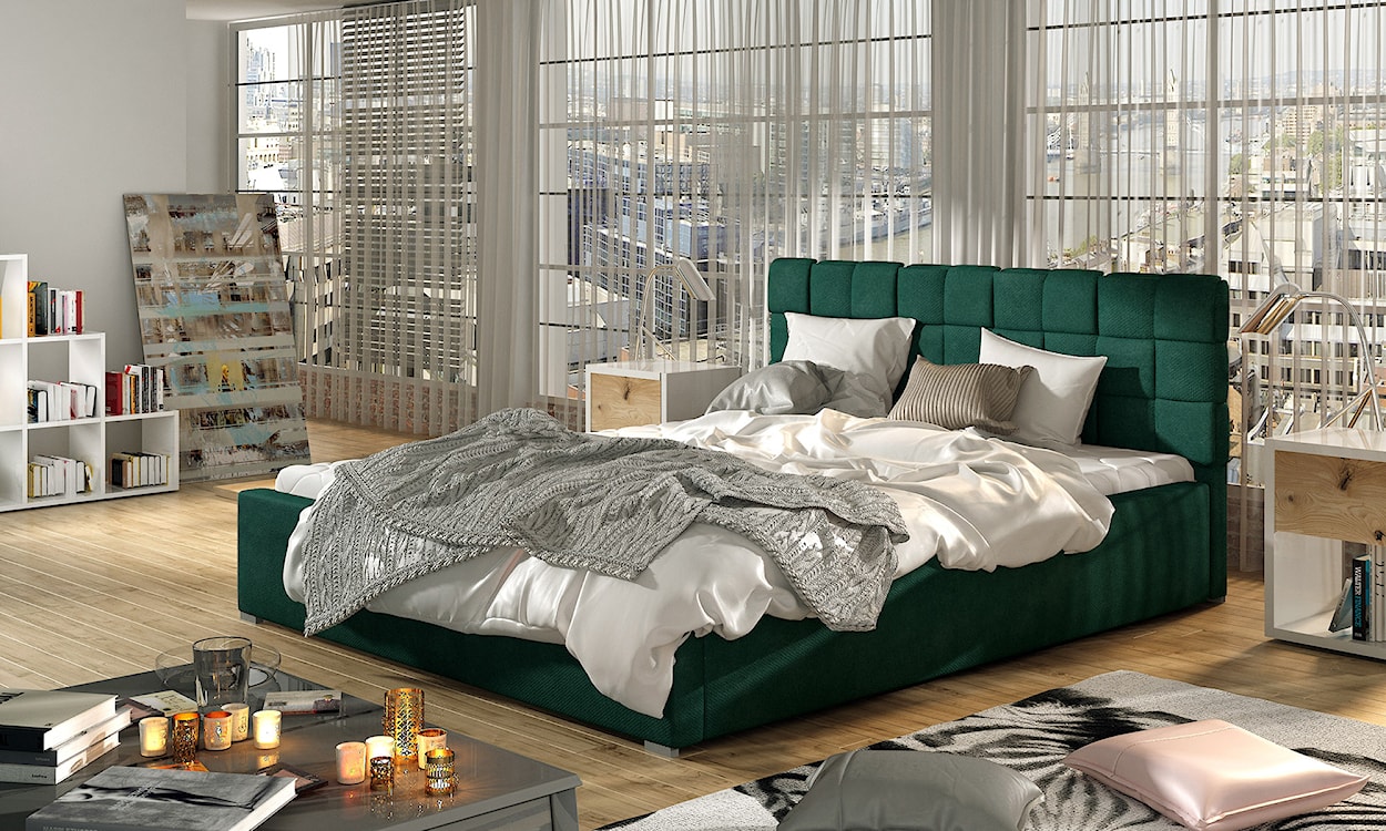 Łóżko tapicerowane Blatna 180x200 cm z pojemnikiem zielone  - zdjęcie 2