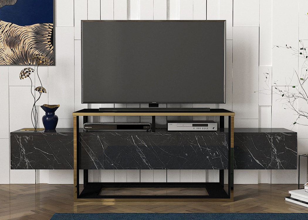 Szafka RTV Excelsum czarny/złoty 160 cm  - zdjęcie 4