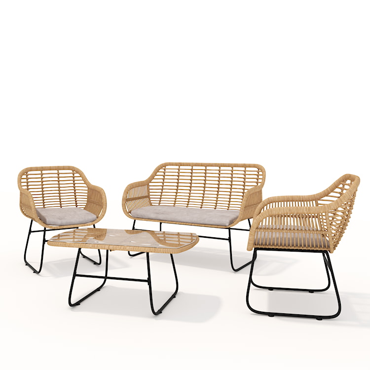 Zestaw mebli ogrodowych Sytly sofa z dwoma fotelami i stolikiem pleciony ze szklanym blatem naturalny/czarny  - zdjęcie 12