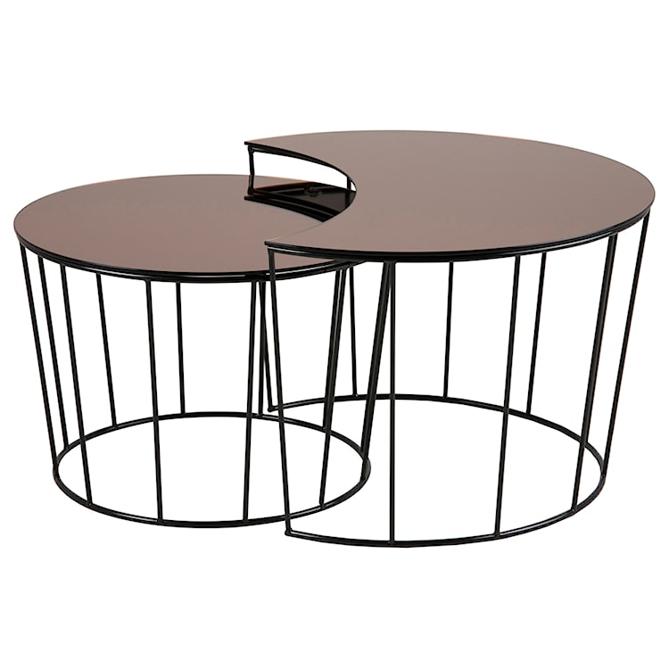 Zestaw stolików szklanych Poncko z koszem okrągłe brązowe  - zdjęcie 4