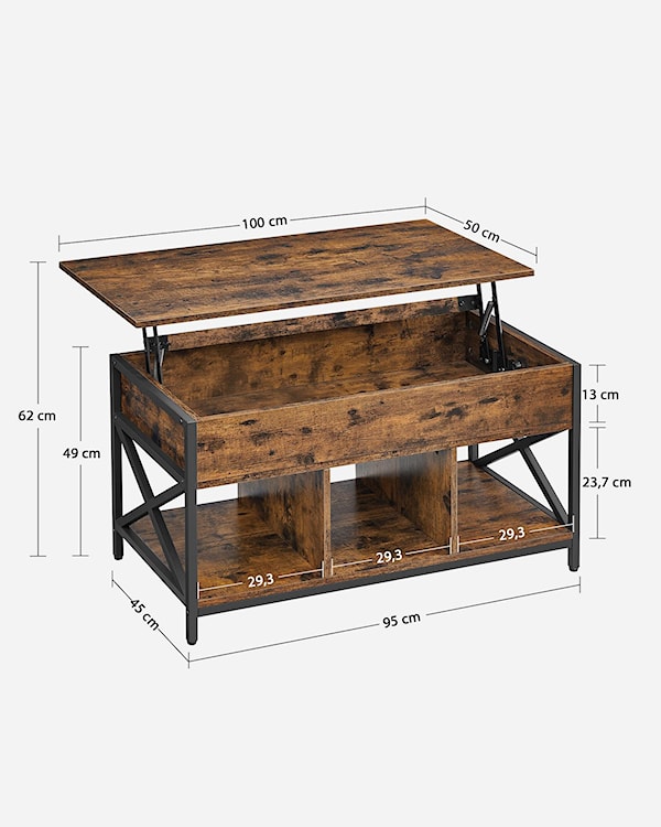 Stolik kawowy Decifielt ze schowkiem 100x50 cm rustykalny brąz  - zdjęcie 6