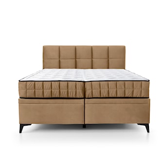 Łóżko kontynentalne 160x200 cm Beriano z pojemnikami i materacem beżowe welur