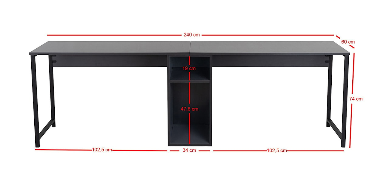 Biurko dwuosobowe Obvity 240x60 cm z półkami antracytowe  - zdjęcie 9