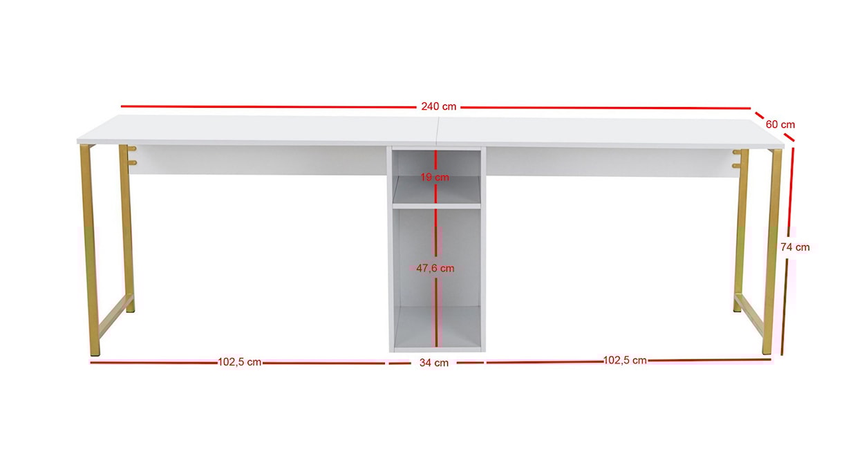 Biurko dwuosobowe Obvity 240x60 cm z półkami białe  - zdjęcie 8