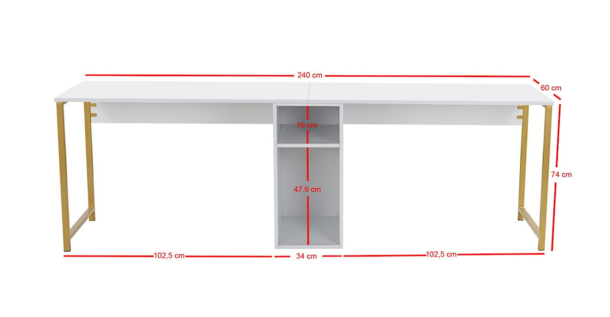 Biurko dwuosobowe Obvity 240x60 cm z półkami białe  - zdjęcie 8