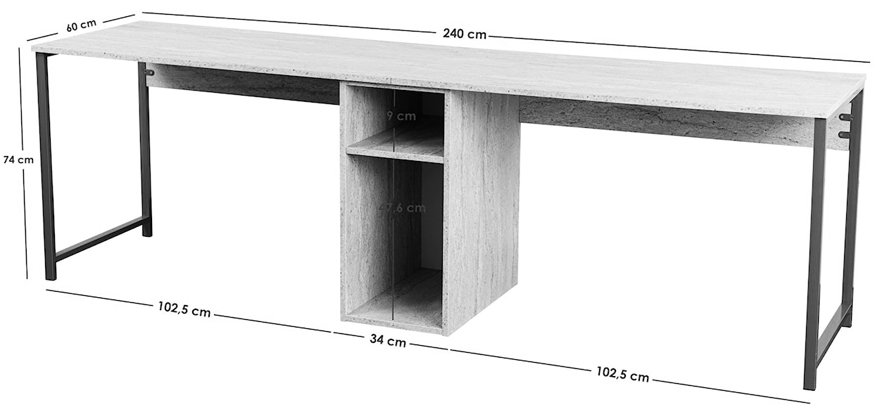 Biurko dwuosobowe Obvity 240x60 cm z półkami trawertyn  - zdjęcie 7