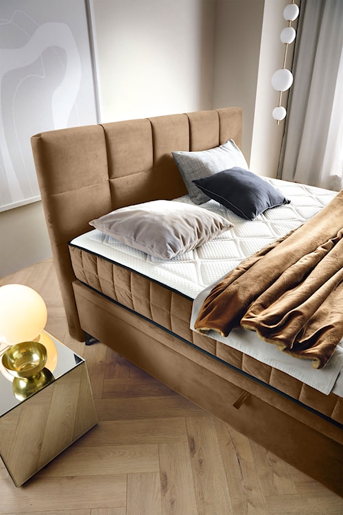 Łóżko kontynentalne 160x200 cm Beriano z pojemnikami i materacem beżowe welur  - zdjęcie 3