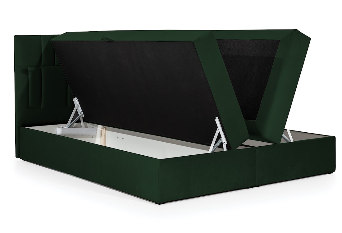 Łóżko kontynentalne Dalwik 160x200 z dwoma pojemnikami, materacem i topperem zielone hydrofobowe  - zdjęcie 3