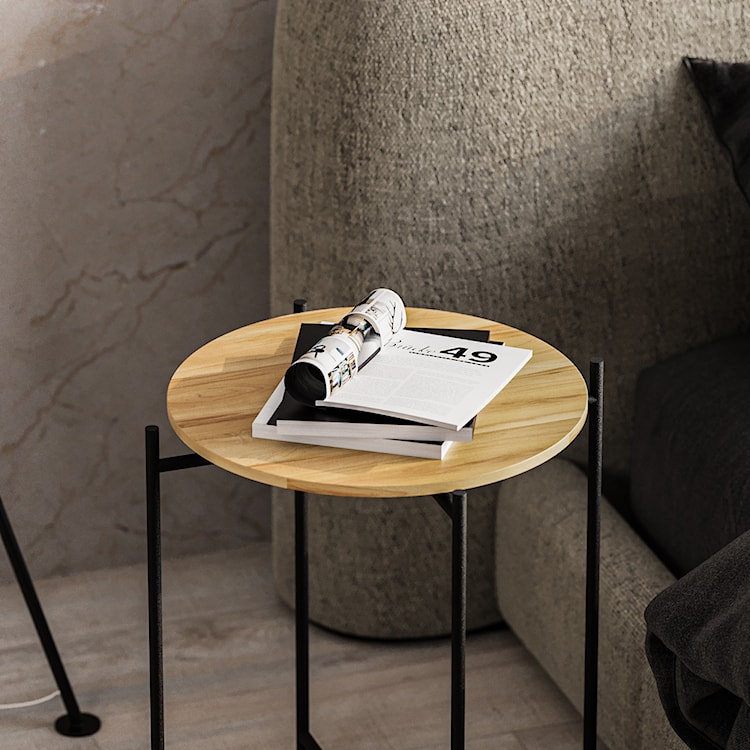 Stolik boczny Ivesper z okrągłym blatem 46 cm dąb/ czarny  - zdjęcie 4