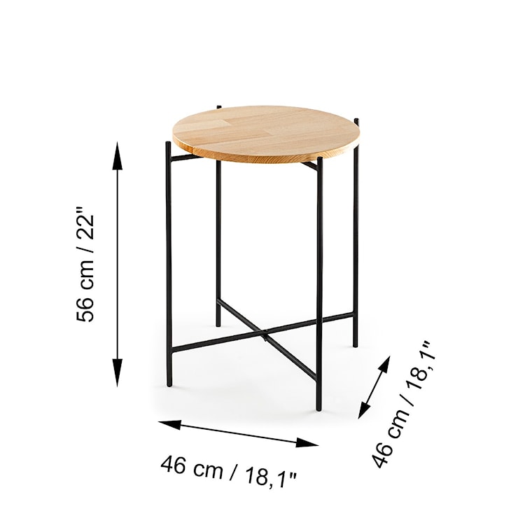 Stolik boczny Ivesper z okrągłym blatem 46 cm dąb/ czarny  - zdjęcie 6