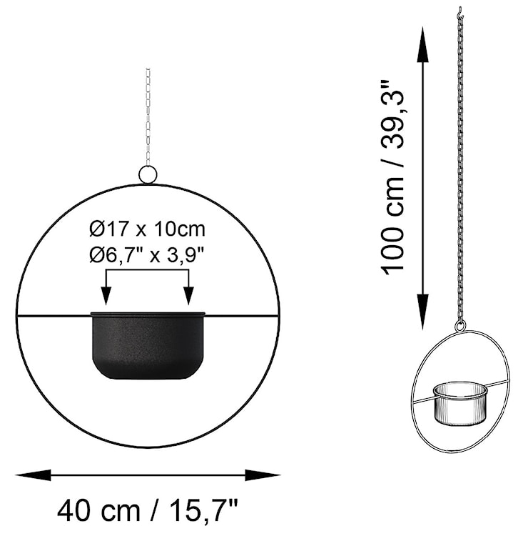 Doniczka Mocric 40 cm metalowa czarna  - zdjęcie 7