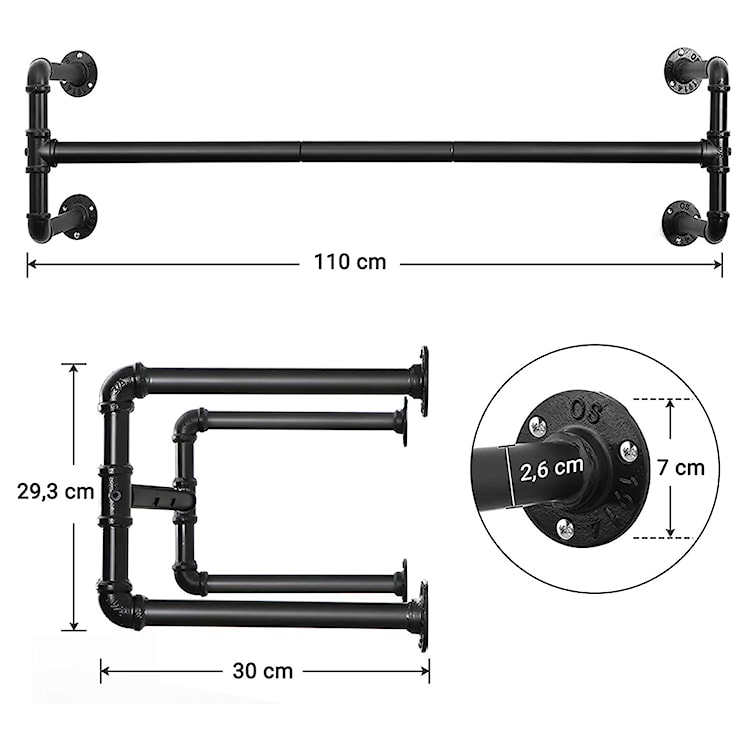 Zestaw dwóch wieszaków na ścianę Triper metalowe czarne 110 cm  - zdjęcie 6