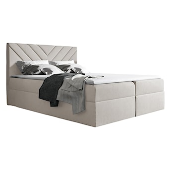 Łóżko kontynentalne Ponferrada 140x200 z dwoma pojemnikami, materacem i topperem szarobeżowe
