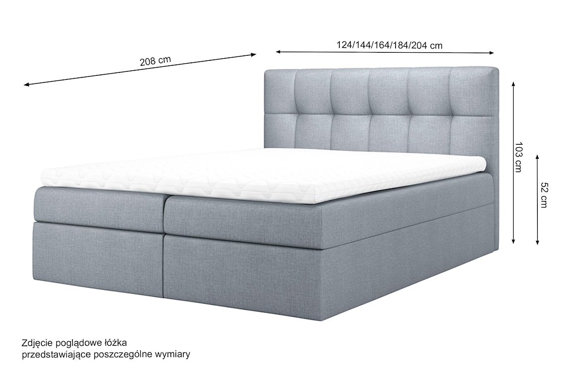 Łóżko kontynentalne Rekius 120x200 z dwoma pojemnikami, materacem i topperem szare hydrofobowe  - zdjęcie 4