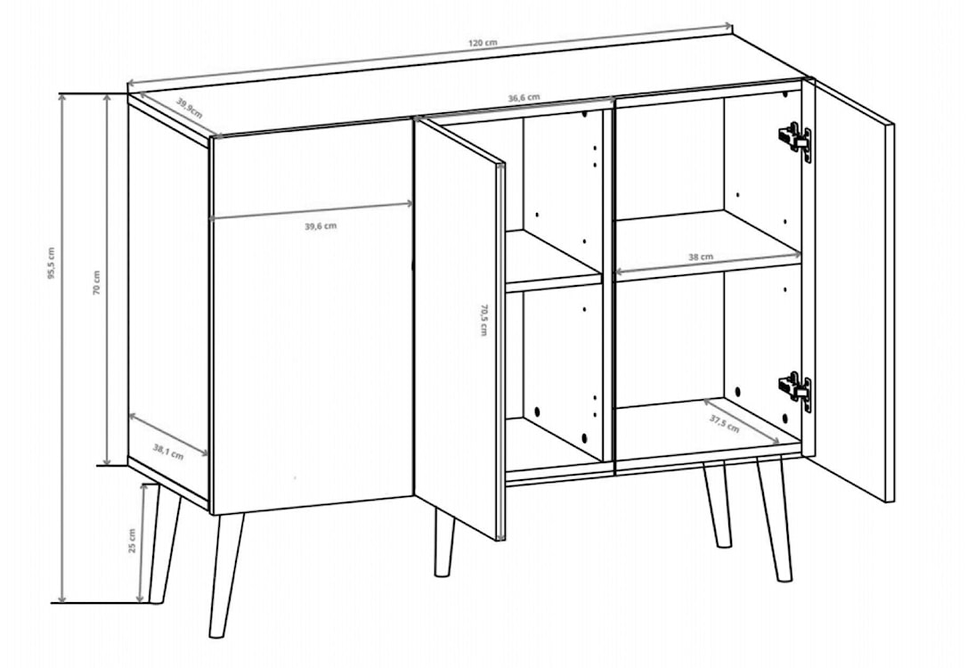 Komoda trzydrzwiowa Damally 120 cm czarna  - zdjęcie 8