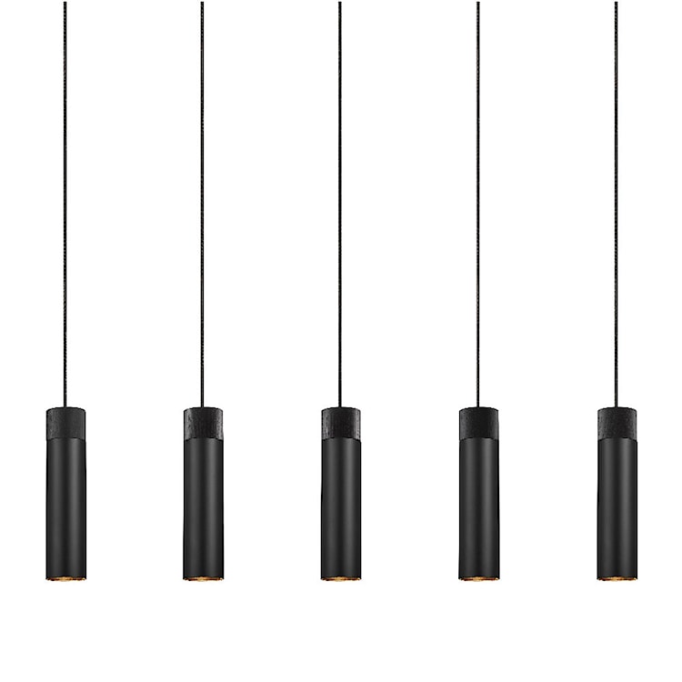 Lampa wisząca Tilo x5 czarna z drewnianym pierścieniem