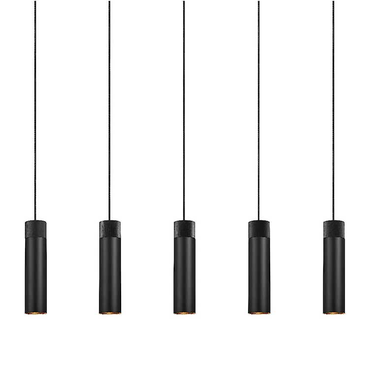 Lampa wisząca Tilo x5 czarna z drewnianym pierścieniem 