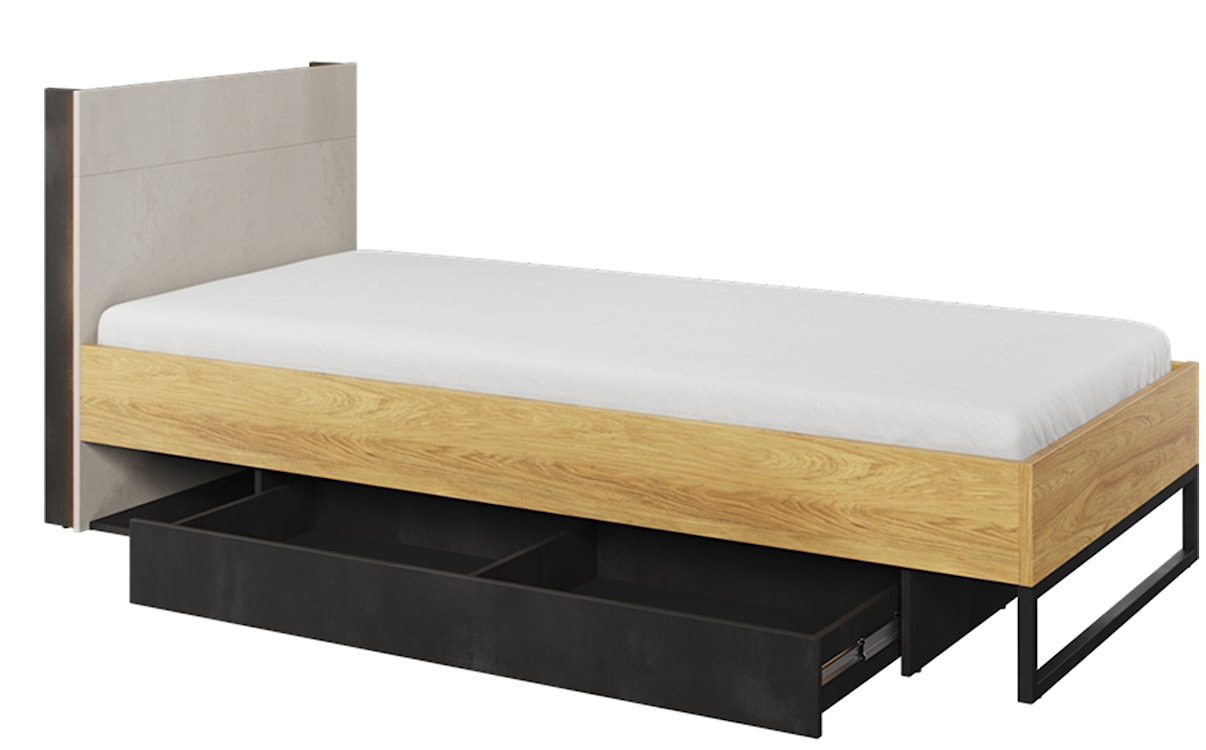 Łóżko Teen Flex z szufladą 90 cm Hikora naturalna / silk flou / raw steel  - zdjęcie 2