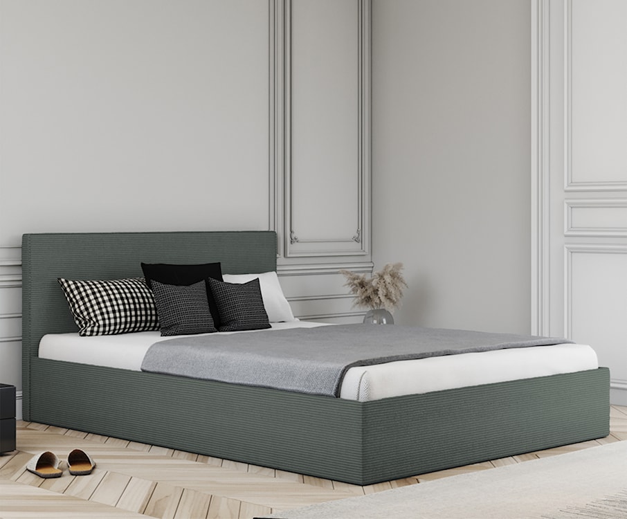 Łóżko tapicerowane 160x200 cm Campile z pojemnikiem szare sztruks  - zdjęcie 2