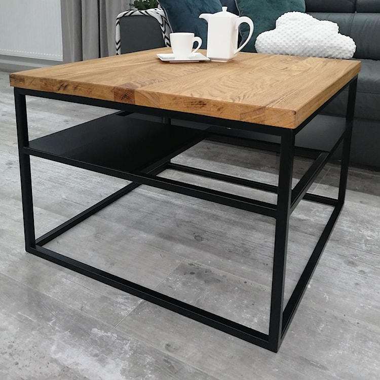 Stolik kawowy Borgam z dwoma półkami i grubszym blatem 70x70 cm  - zdjęcie 6