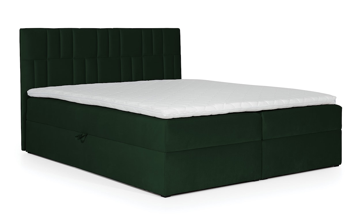 Łóżko kontynentalne Dalwik 180x200 z dwoma pojemnikami, materacem i topperem zielone hydrofobowe 