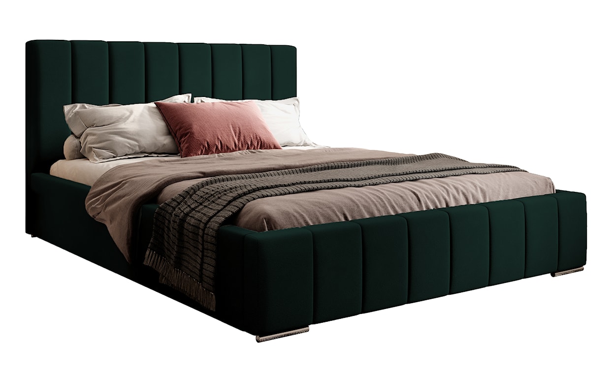 Łóżko tapicerowane 160x200 cm Wolte z pojemnikiem zielone w tkaninie hydrofobowej