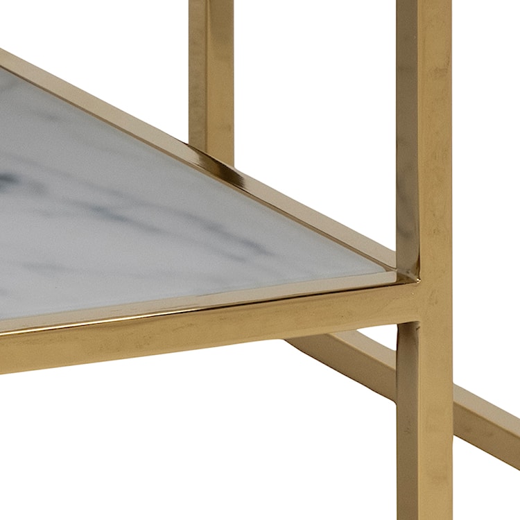 Stolik szklany Perqy z półką 60x90 cm biały ze złotą ramą  - zdjęcie 4