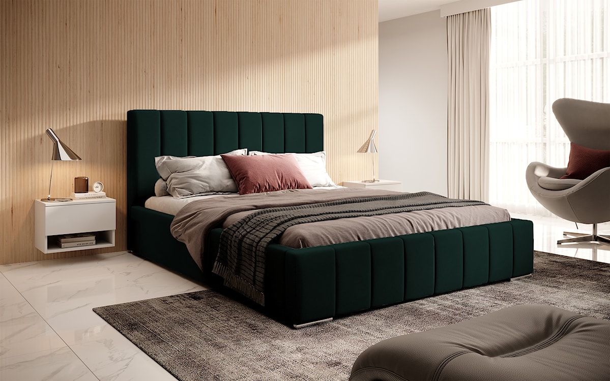 Łóżko tapicerowane 140x200 cm Wolte z pojemnikiem zielone welur  - zdjęcie 3