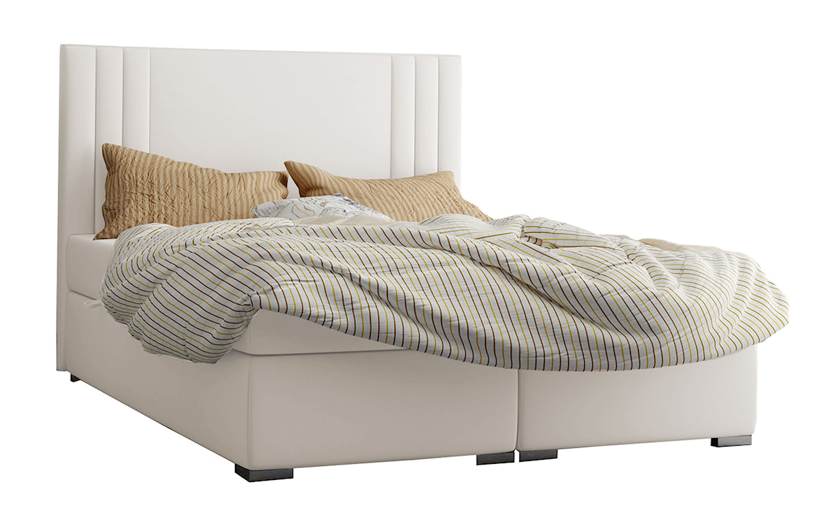 Łóżko kontynentalne 180x200 cm Monder z pojemnikami i topperem jasnobeżowe welur hydrofobowy  - zdjęcie 3