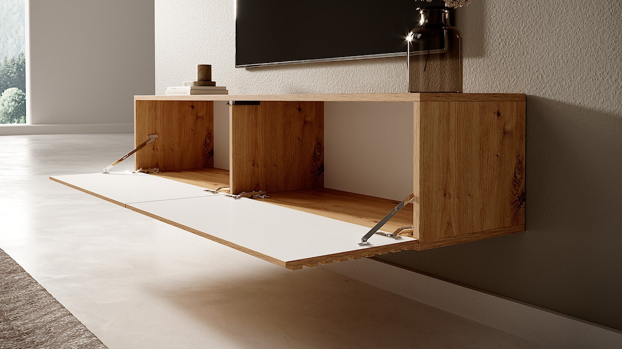 Szafka RTV Pavas 140 cm dąb artisan lamele  - zdjęcie 7