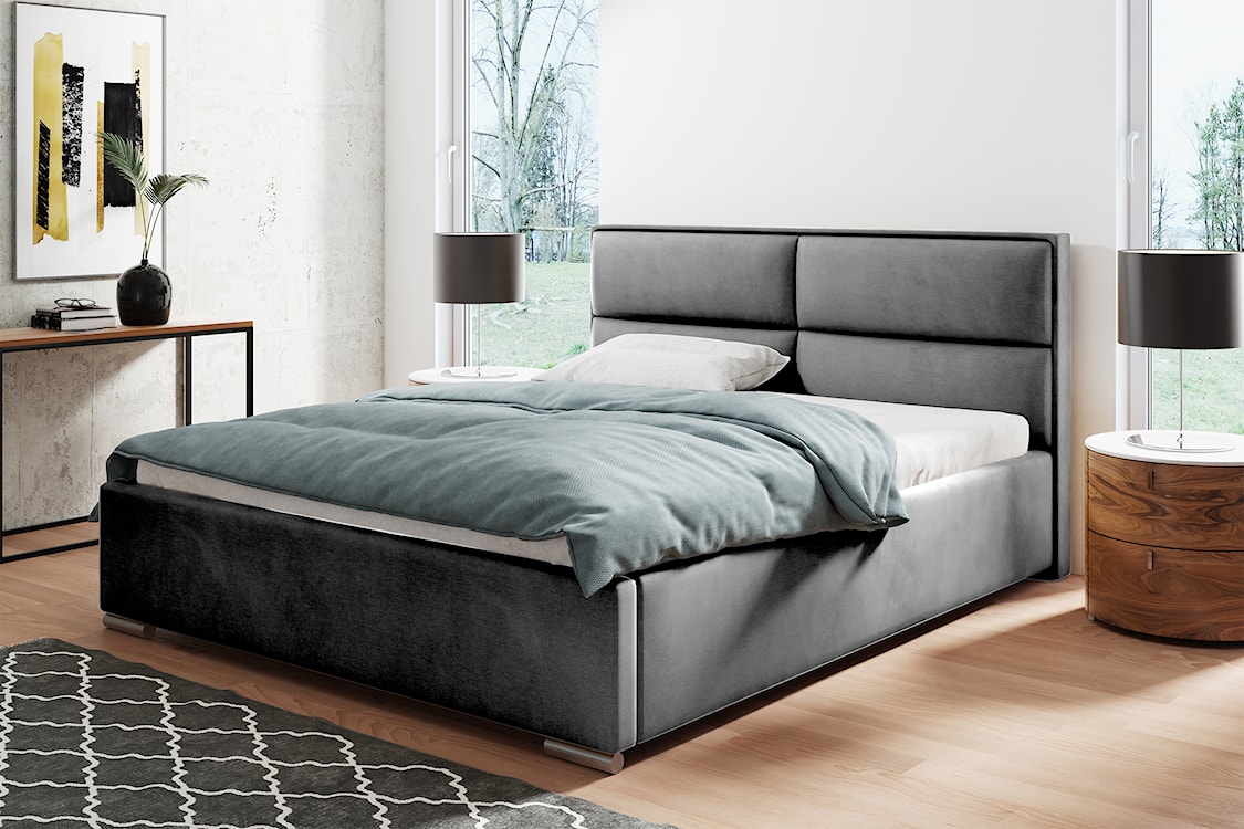 Łóżko tapicerowane Verlan 160x200 cm z pojemnikiem szare welur  - zdjęcie 2