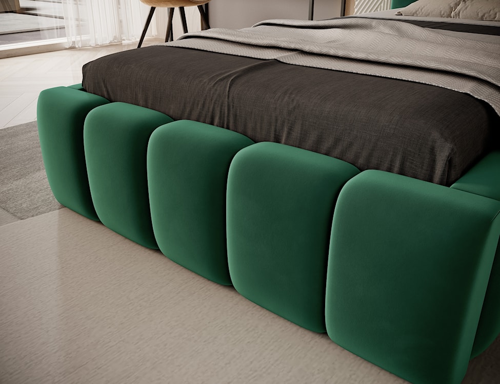 Łóżko tapicerowane 90x200 cm Rodeiro z pojemnikiem i oświetleniem zielone w tkaninie hydrofobowej  - zdjęcie 7