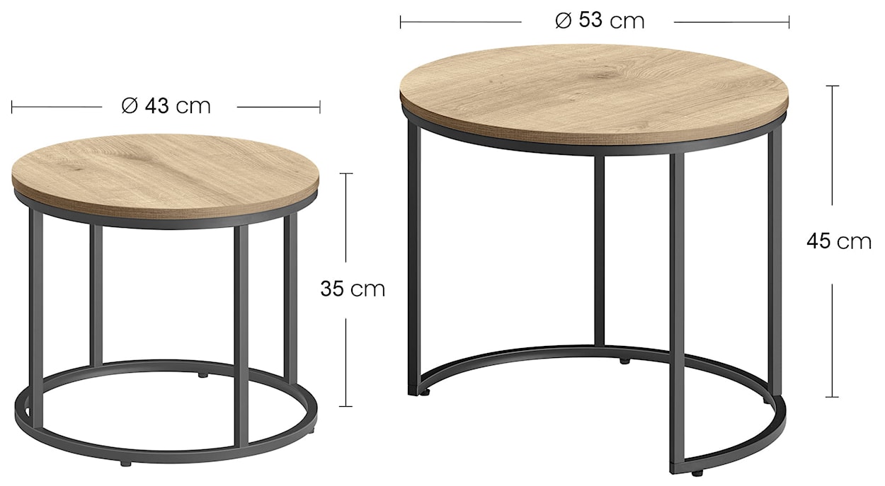 Zestaw dwóch stolików Sonvero okrągłe 53 i 43 cm dąb sonoma  - zdjęcie 4