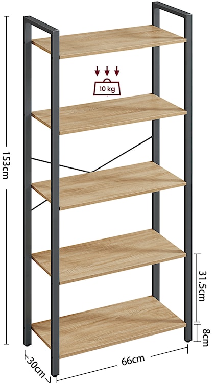 Regał Sonvero z pięcioma półkami 153 cm dąb sonoma  - zdjęcie 4