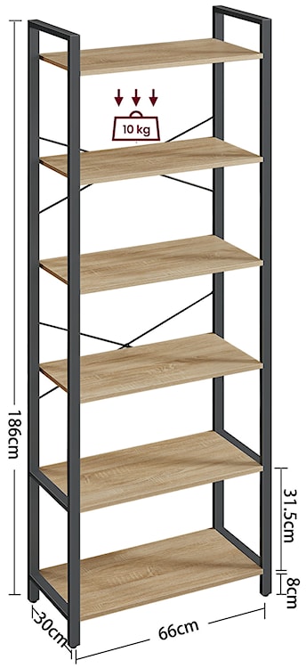 Regał Sonvero z sześcioma półkami 153 cm dąb sonoma  - zdjęcie 5