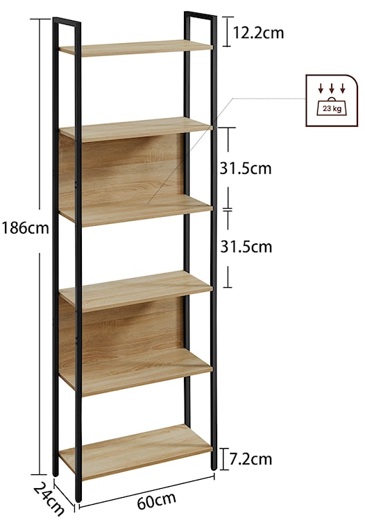 Regał Sonvero z sześcioma półkami 186 cm dąb sonoma  - zdjęcie 5