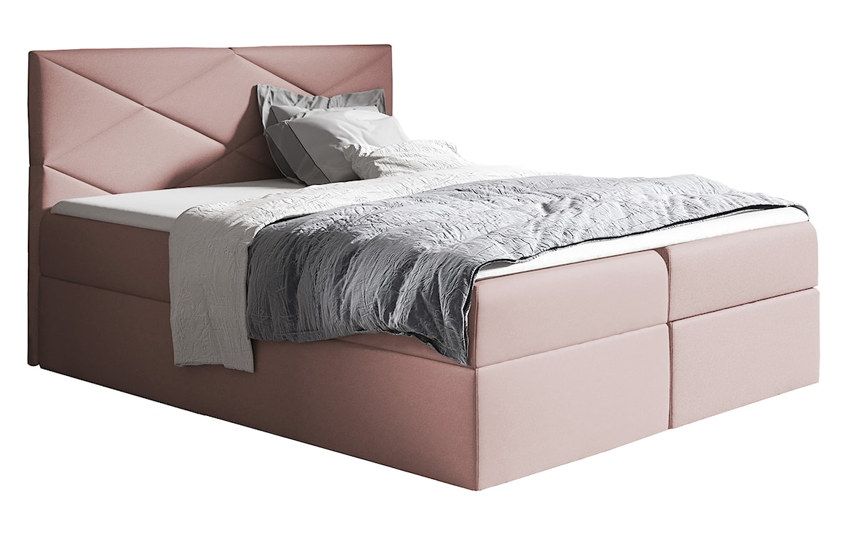 Łóżko kontynentalne Galbena 200x200 z dwoma pojemnikami, materacem i topperem różowe hydrofobowe 