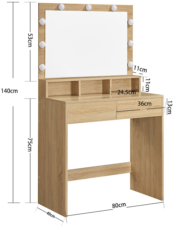 Toaletka Sonvero z oświetleniem LED i dwiema szufladami 80 cm dąb sonoma  - zdjęcie 4