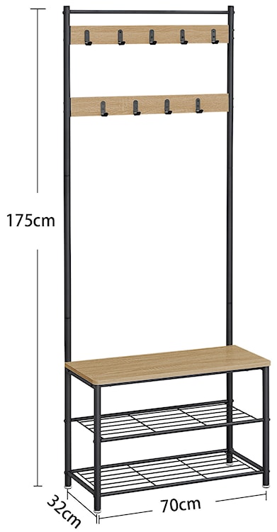 Wieszak stojący Sonvero z dwiema półkami 175 cm czarny  - zdjęcie 5