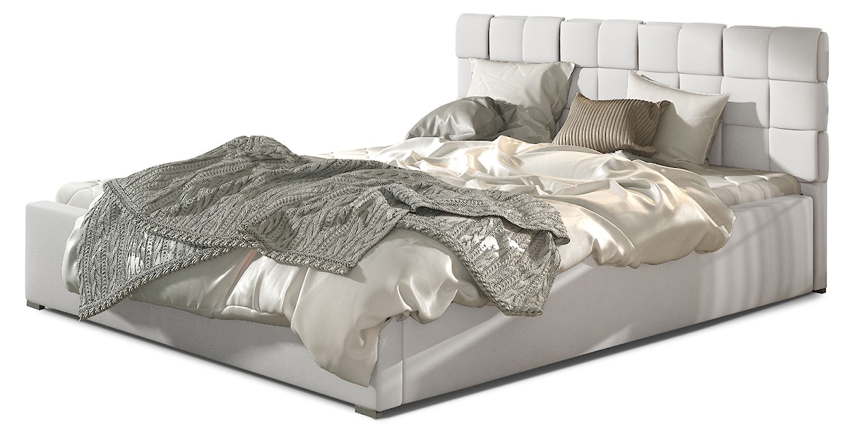 Łóżko tapicerowane Blatna 200x200 cm z pojemnikiem białe ekoskóra