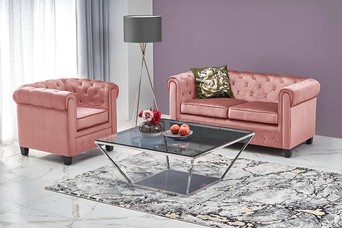 Sofa pikowana Visaus velvet różowy  - zdjęcie 2